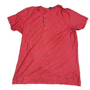 Benson Large Red Striped Men's Shirt 3‎ Button Short Sleeve